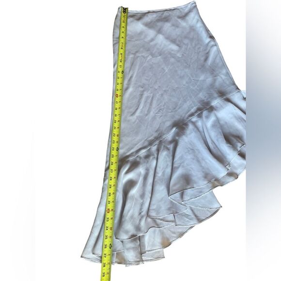 Veronique Young for W Cream Flowy Asymmetrical Maxi Skirt Flounced Hem Size 6 - Picture 9 of 11